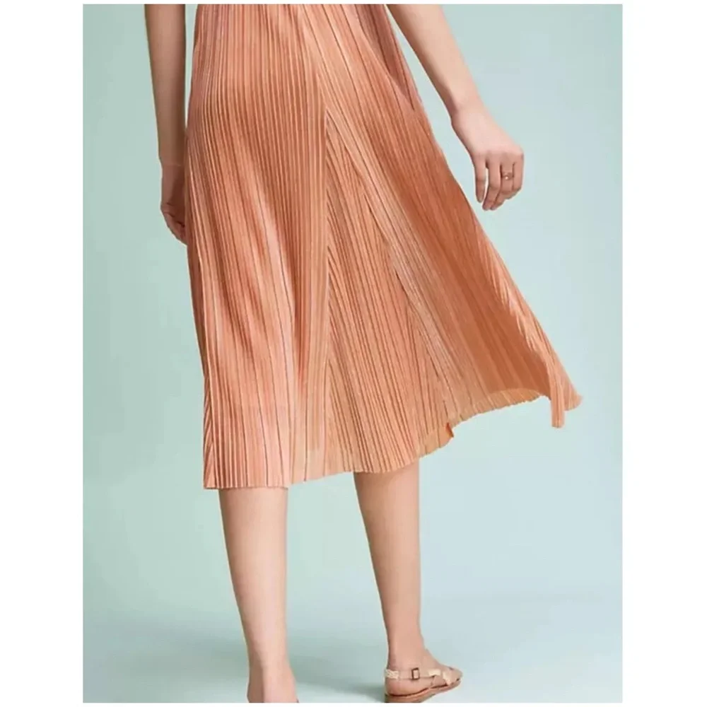 Anthropologie Maeve Pleated Metallic champagne peach midi skirt Small Anthro - Picture 5 of 11